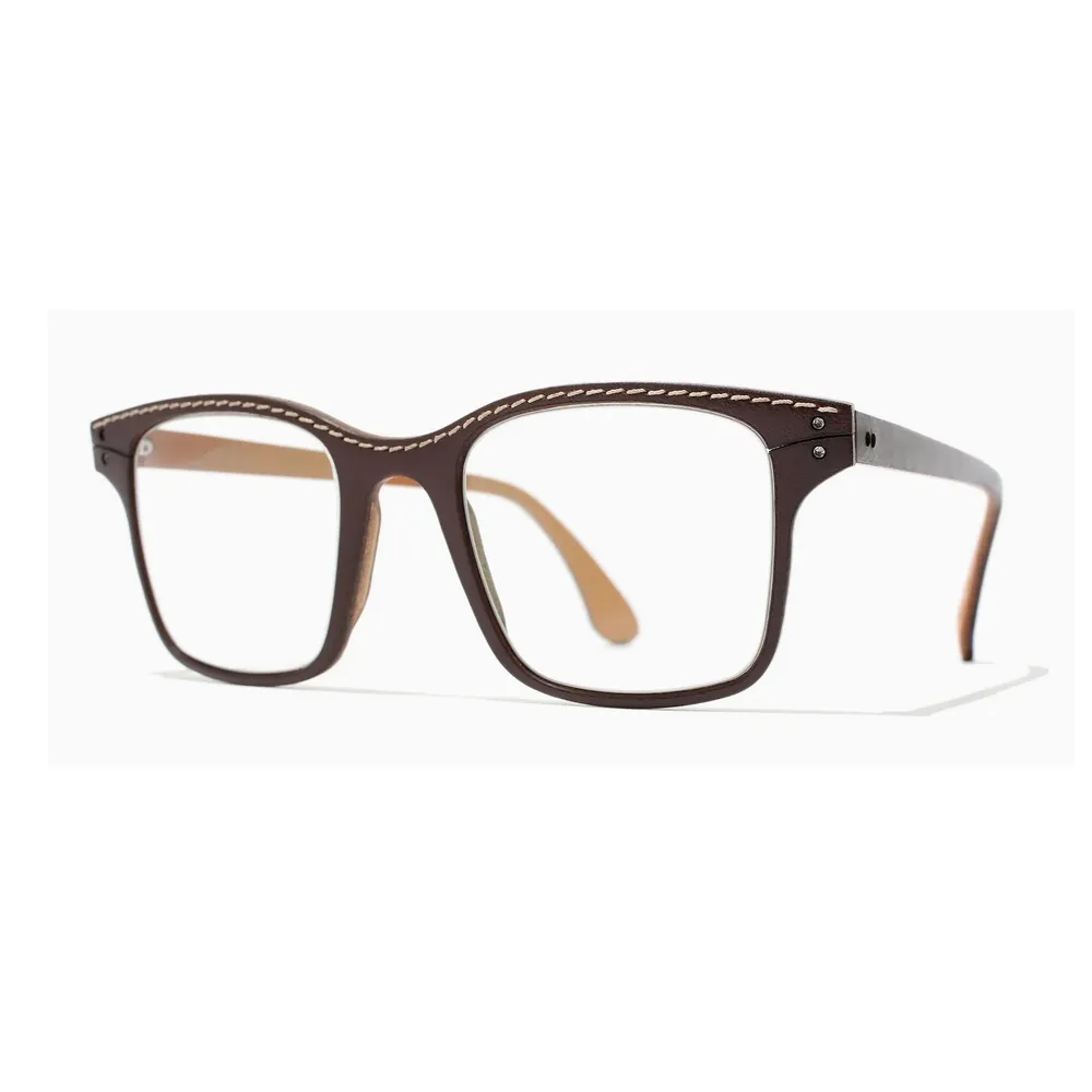 Lucas de Staël, carrée, cuir chocolat surpiqué